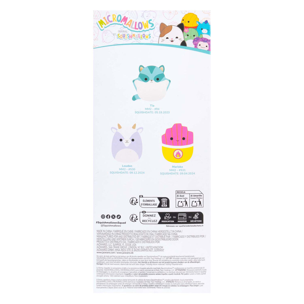Jazwares squishmallows knuffel pluche - micromallows tia, mariska, louden - 3dlg.