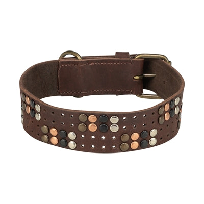 Trixie halsband hond klinknagel rustiek vetleer donkerbruin