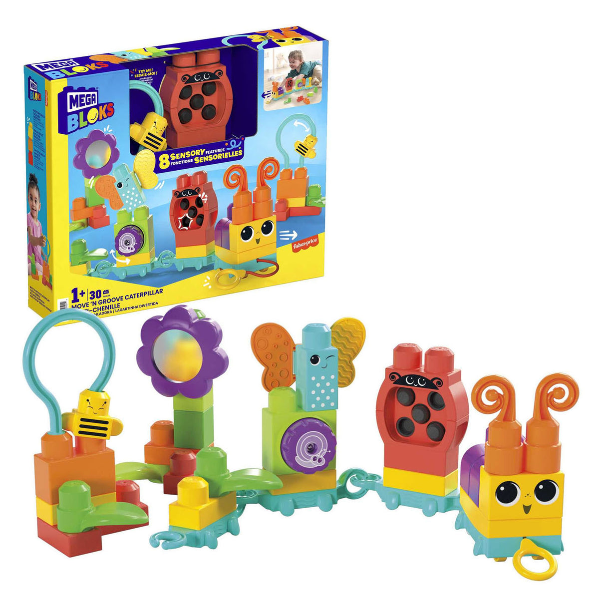Mega Bloks Move' N Groove Caterpillar Bouwset, 30dlg.