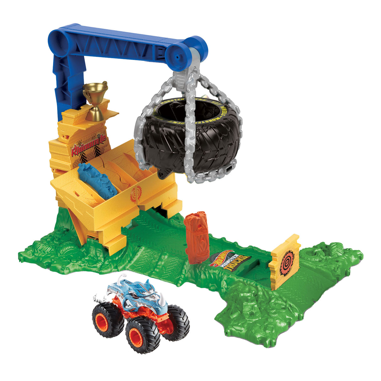 Hot wheels monstertrucks arene smahers rhinomite race uitdaging speelset