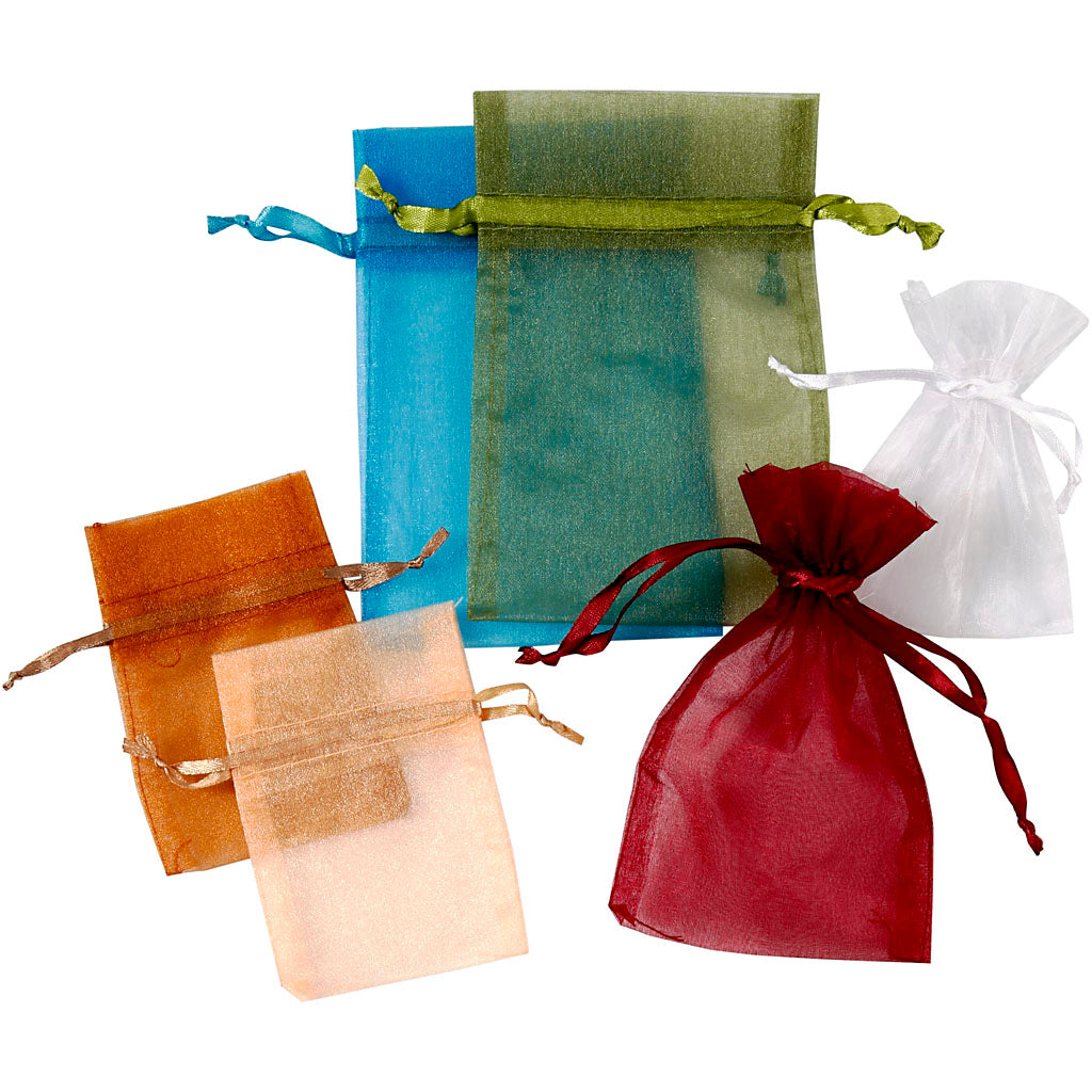 Creativ company organza zakjes, afm 7x10+10x15 cm, diverse kleuren, 30 stuk 1 doos