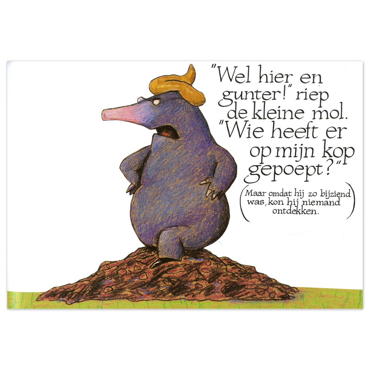 Centraal boekhuis over een kleine mol die wil weten wie er op zijn kop gepoept