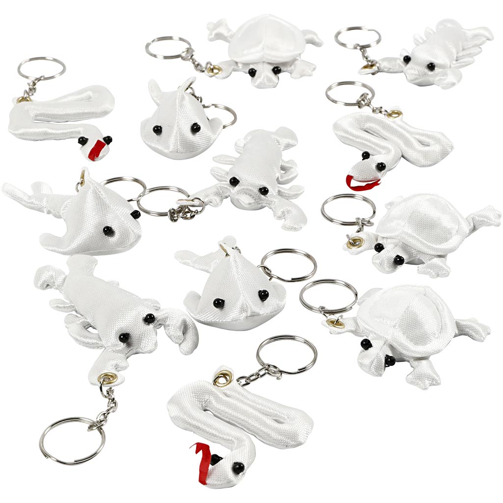 Creativ company figuren van textiel met sleutelhanger, afm 4-8 cm, wit, 4x3 stuk 1 doos