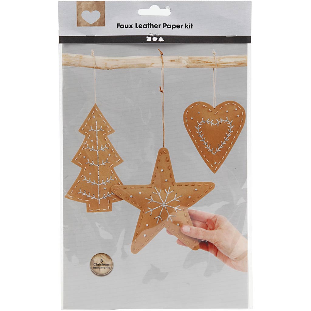 Creativ company faux leather kerstdecoraties, dikte 0,55 mm, beige, 1 set