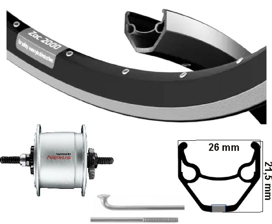 Kgs voorwiel 28 inch (622) zac421 zw zilv naafdyn+r.brake 6v3w vast