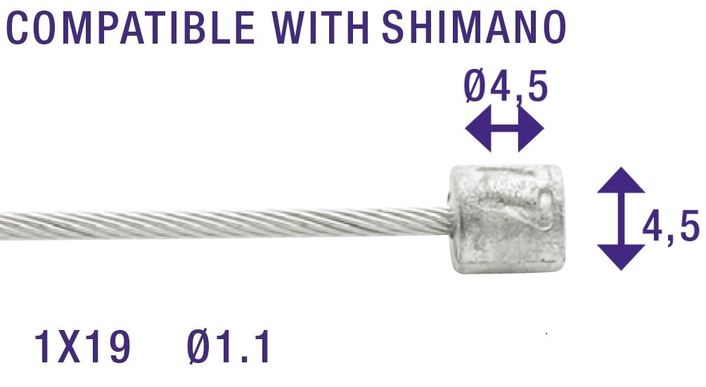 Schakel binnenkabels Elvedes 2250mm RVS ø1,1mm Shimano N-nippel ø4,5 × 4,5 (100 stuks)