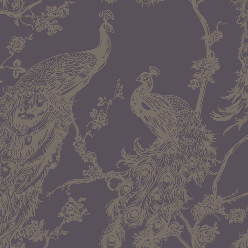 DUTCH WALLCOVERINGS DUTCH WALLCOVERINGS Behang Peacock paars en zilverkleurig