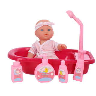 Mijn prachtige poppenkamerpoppenbadje met douchefunctie, pop en set van 5 accessoires