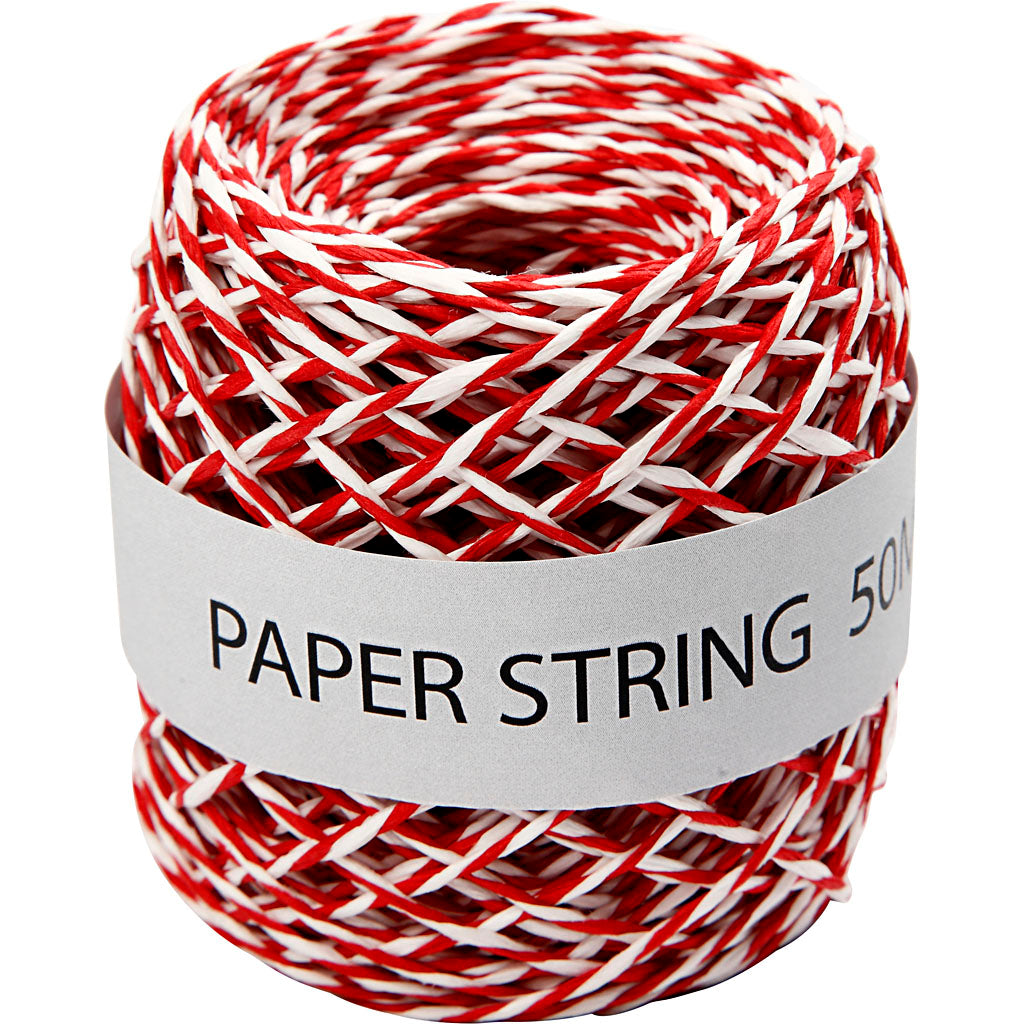 Creativ company papierkoord, dikte 1 mm, rood wit, 50 m 1 rol
