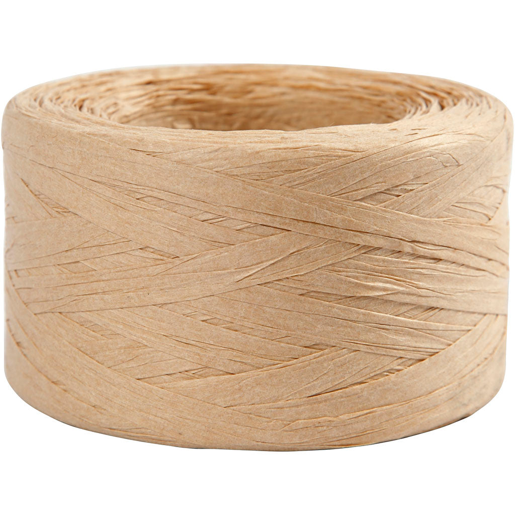 Creativ company papier raffia garen, b: 7-8 mm, zandkleur, 100 m 1 rol