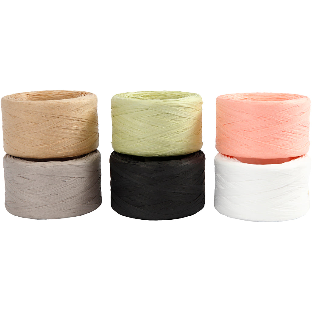 Creativ company papier raffia garen, b: 7-8 mm, diverse kleuren, 6x100 m 1 doos