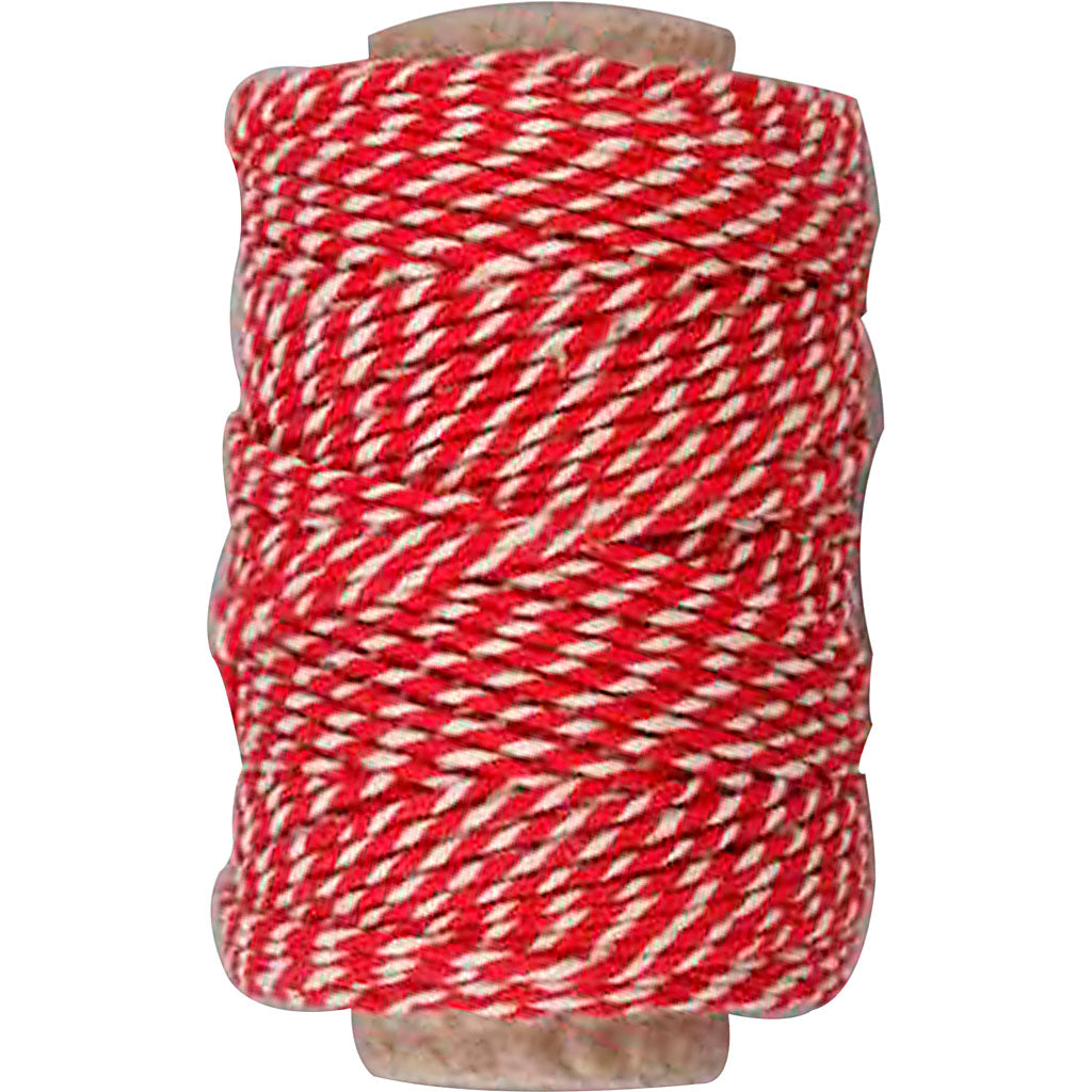 Creativ company katoenkoord, dikte 1,1 mm, rood wit, 50 m 1 rol