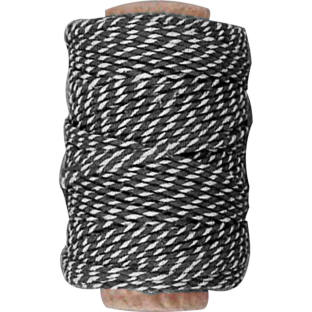 Creativ company katoenkoord, dikte 1,1 mm, zwart wit, 50 m 1 rol