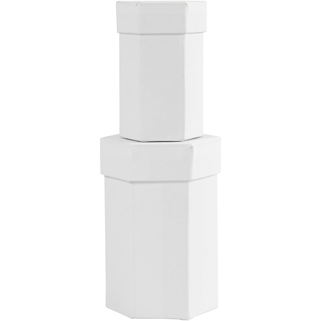 Creativ company zeskantige dozen, h: 7+9 cm, afm 4,5+6 cm, wit, 2 stuk 1 set