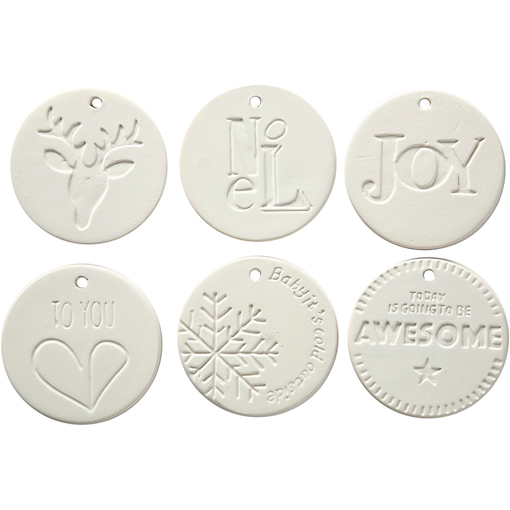 Creativ company ornamenten om te hangen, afm 7x7 cm, dikte 0,6 cm, wit, 6 stuk 1 doos