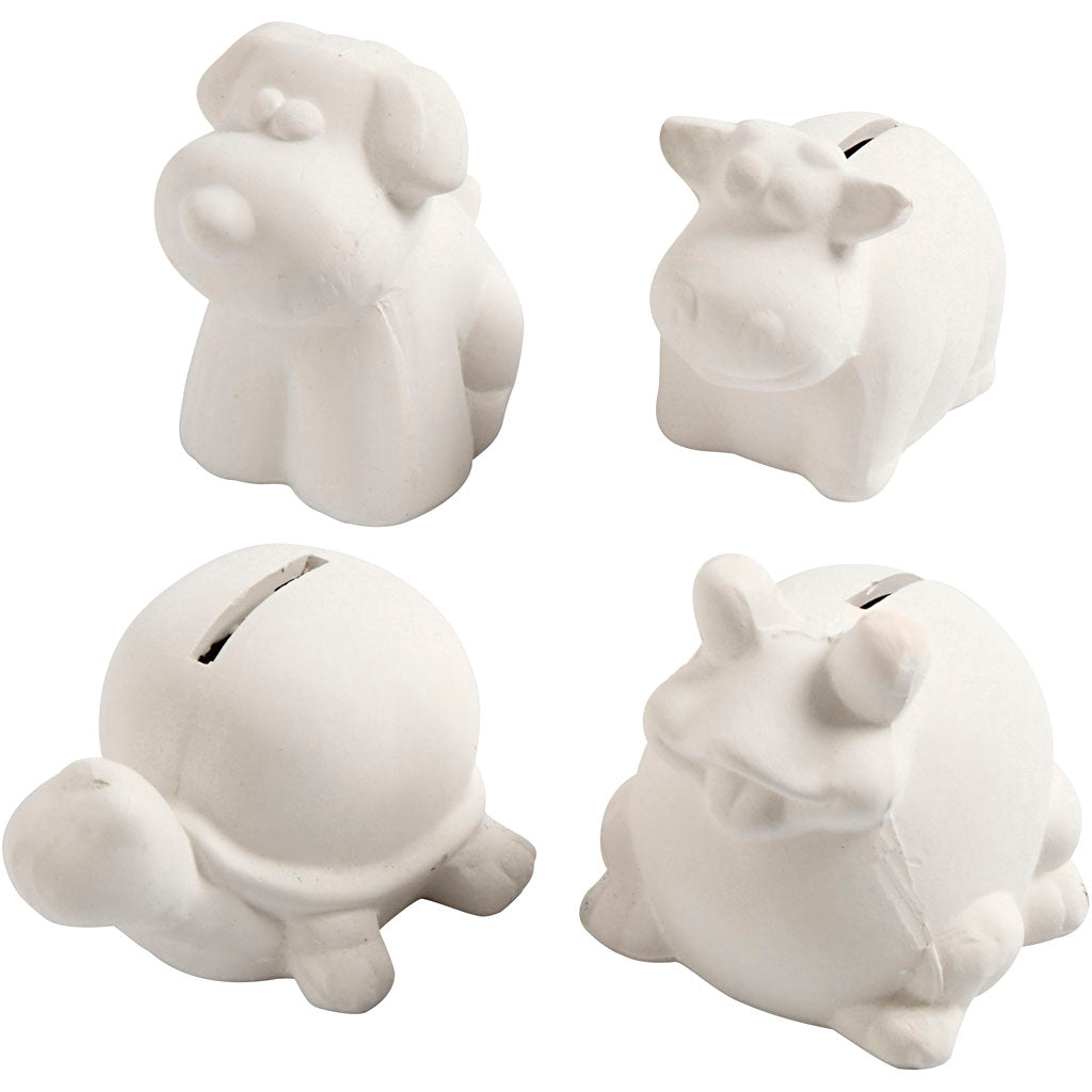 Creativ company dierenspaarpot, h: 7-10 cm, wit, 4 stuk 1 doos