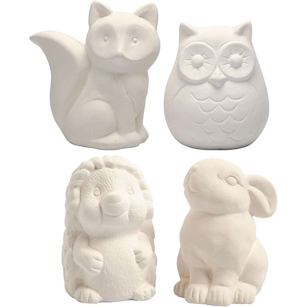 Creativ company dierenspaarpot, uil, vos, egel, haas, h: 9-10 cm, wit, 4 stuk 1 doos