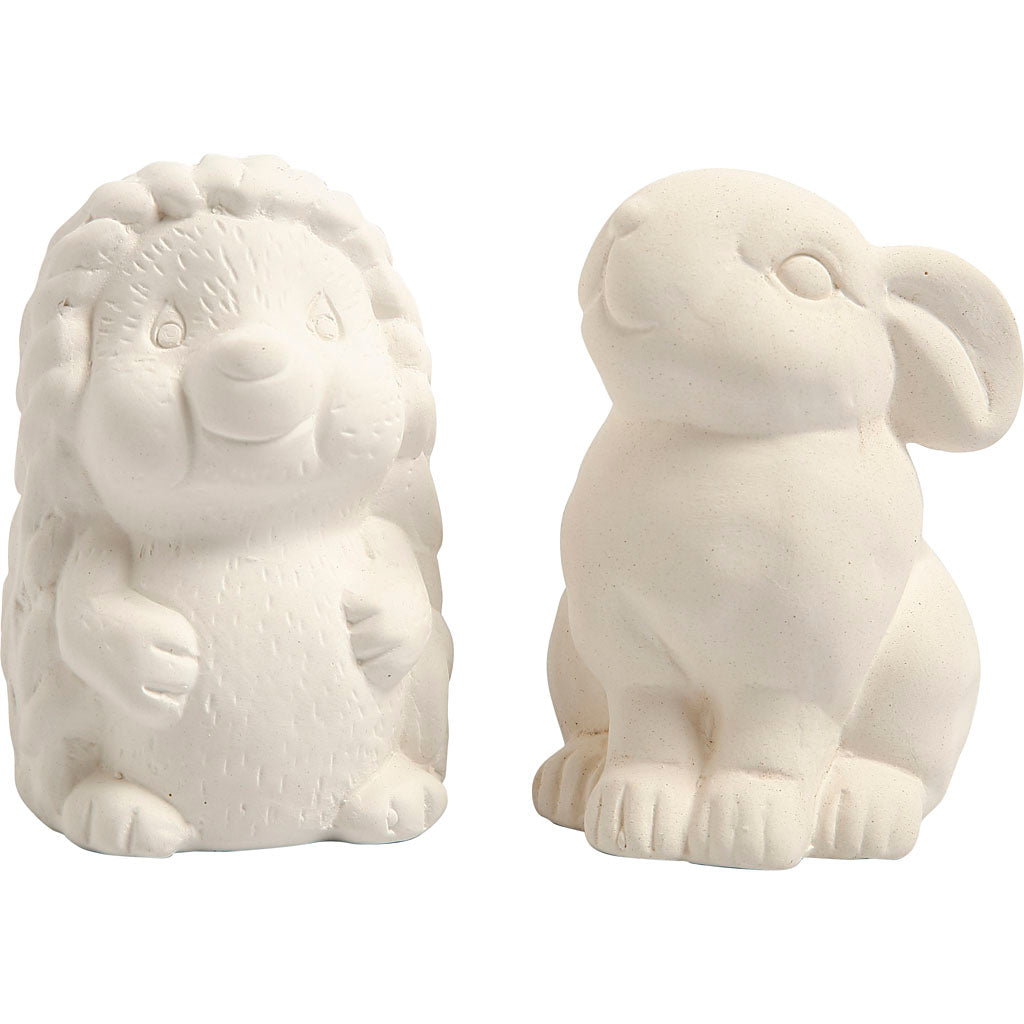 Creativ company dierenspaarpot, egel en konijn, h: 10 cm, wit, 2 stuk 1 doos