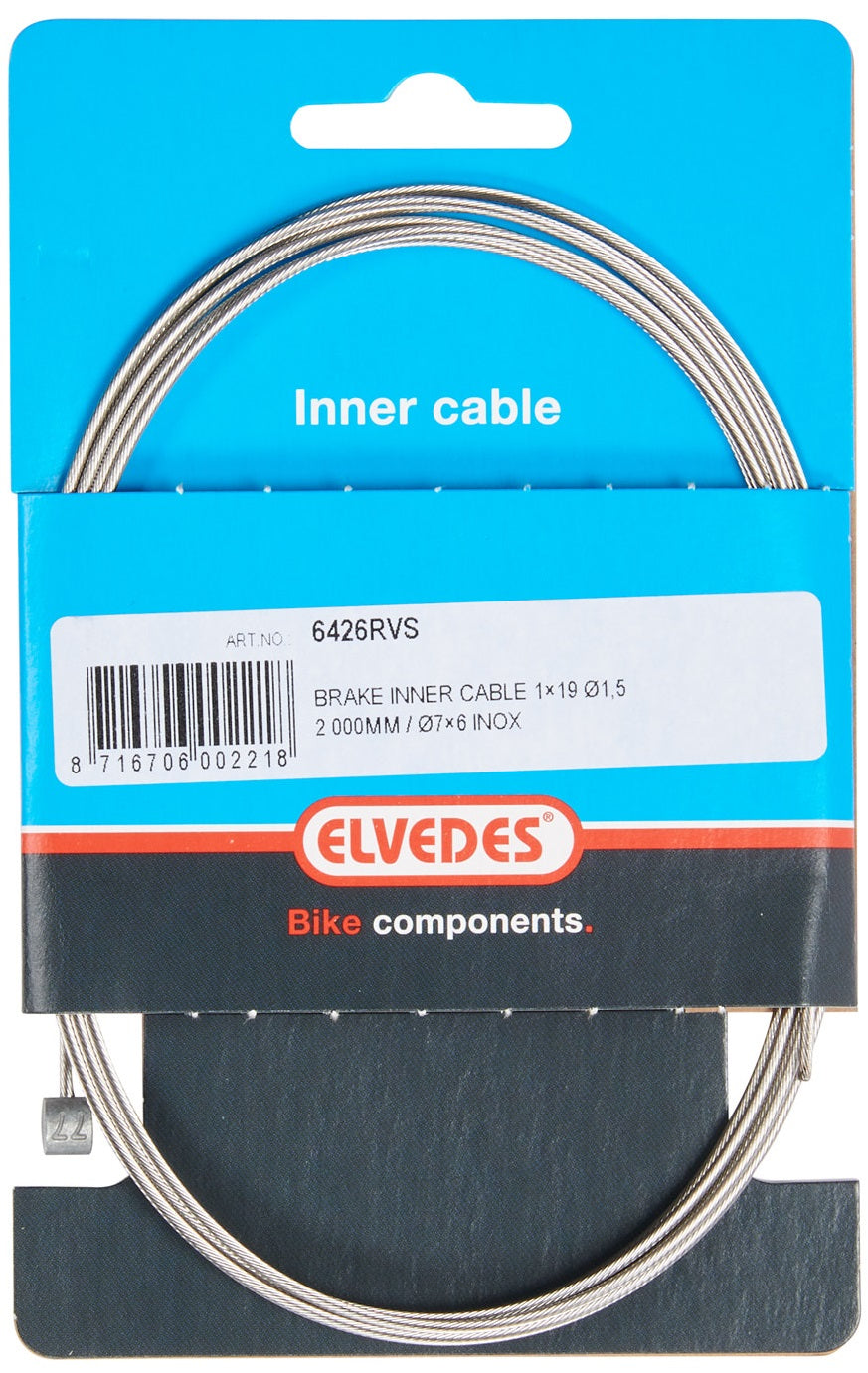 Rem binnenkabel elvedes 2 000 mm 1×19 draads RVS ø1,5mm met t-nippel ø7 × 6mm