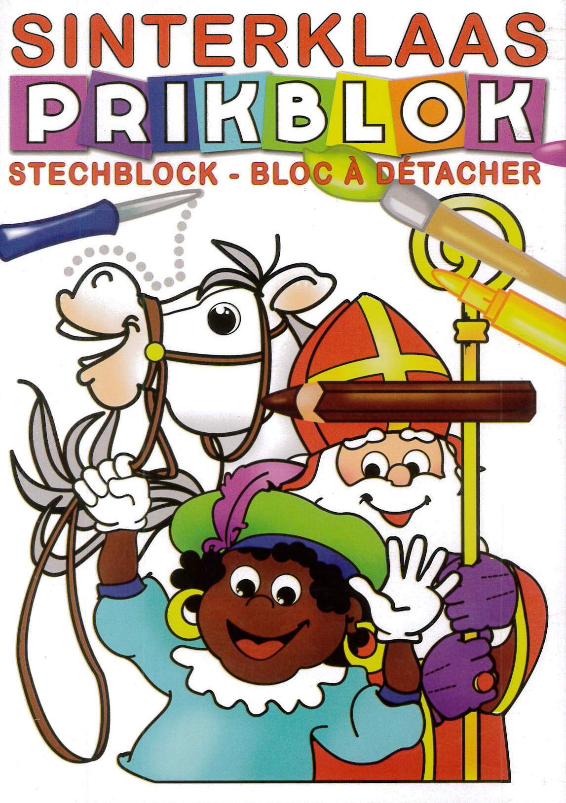 Sinterklaas prikblok met naald en prik kussen.