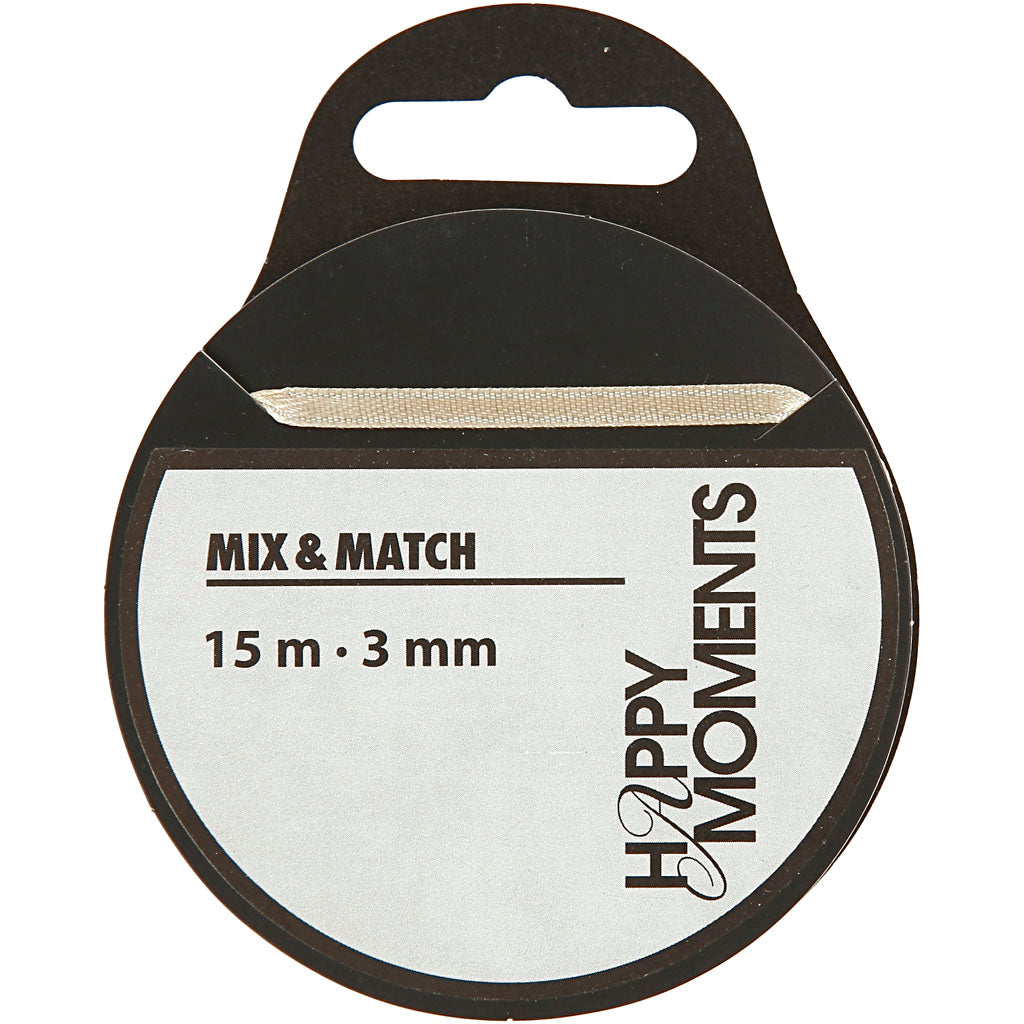 Creativ company satijnlint, b: 3 mm, off-white, 15 m 1 rol