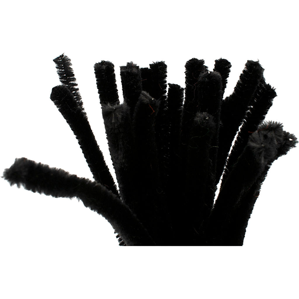 Creativ company chenille, l: 30 cm, dikte 9 mm, zwart, 25 stuk 1 doos