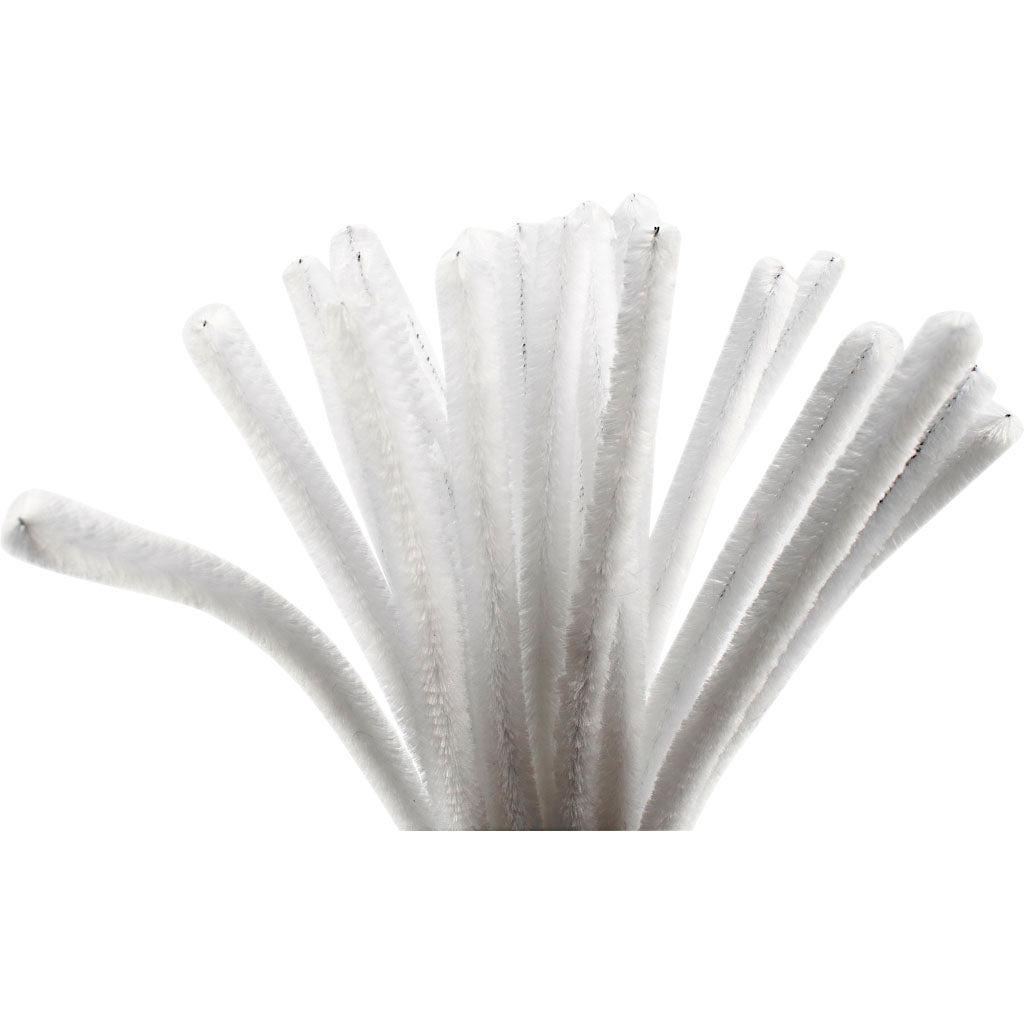 Creativ company chenille, l: 30 cm, dikte 9 mm, wit, 25 stuk 1 doos