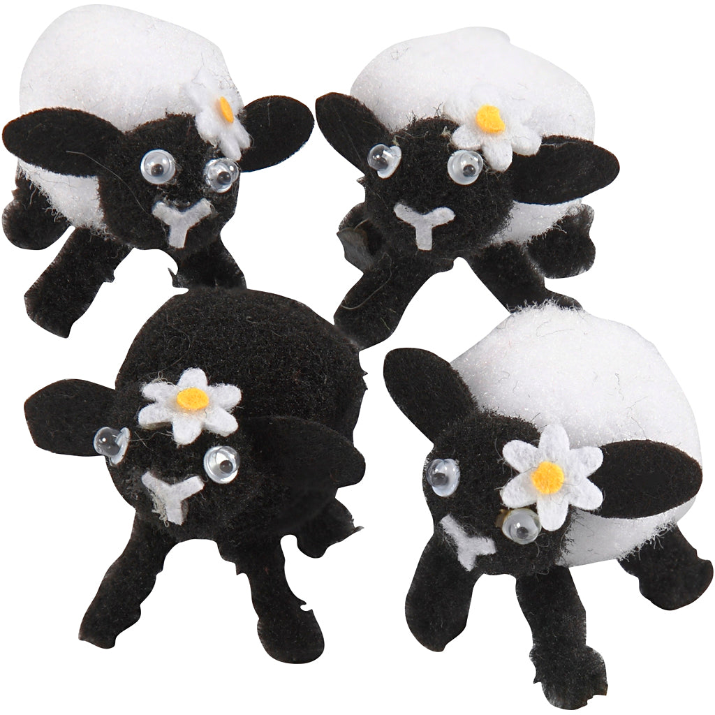 Creatief bedrijf lammetjes, h: 35 mm, zwart, wit, 4 stuk 1 doos