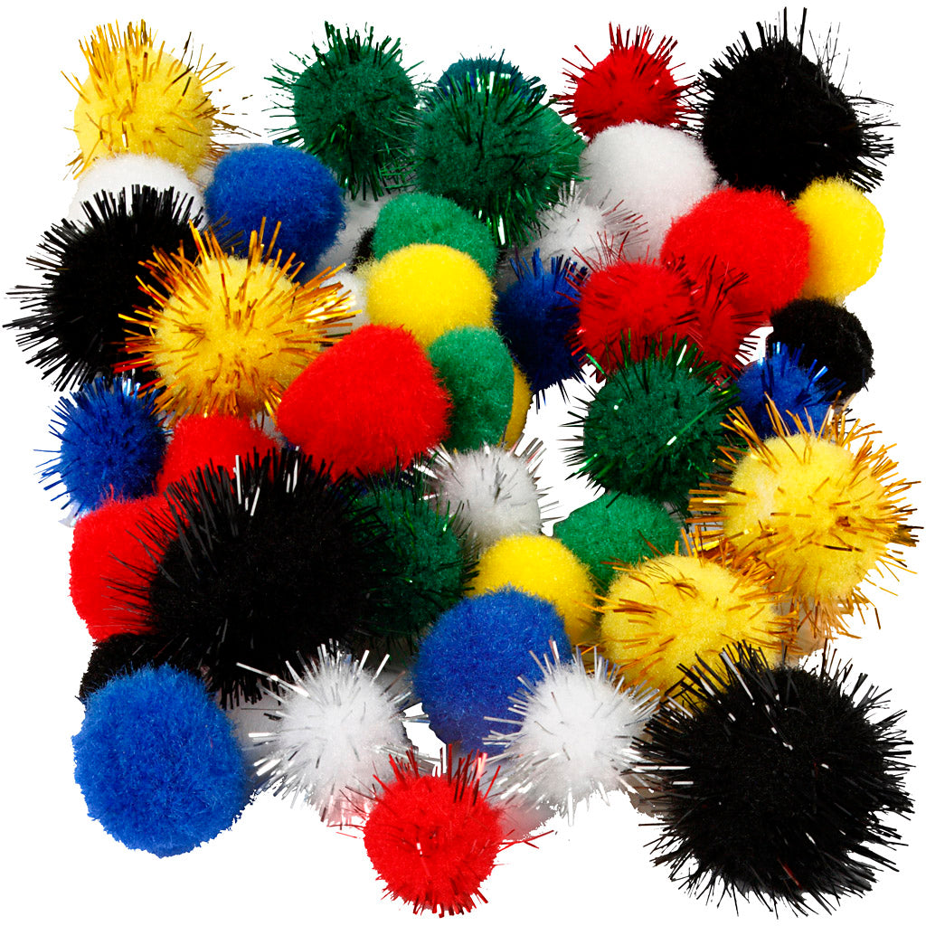 Creativ company pompons, d 15+20 mm, diverse kleuren, 48 div 1 doos