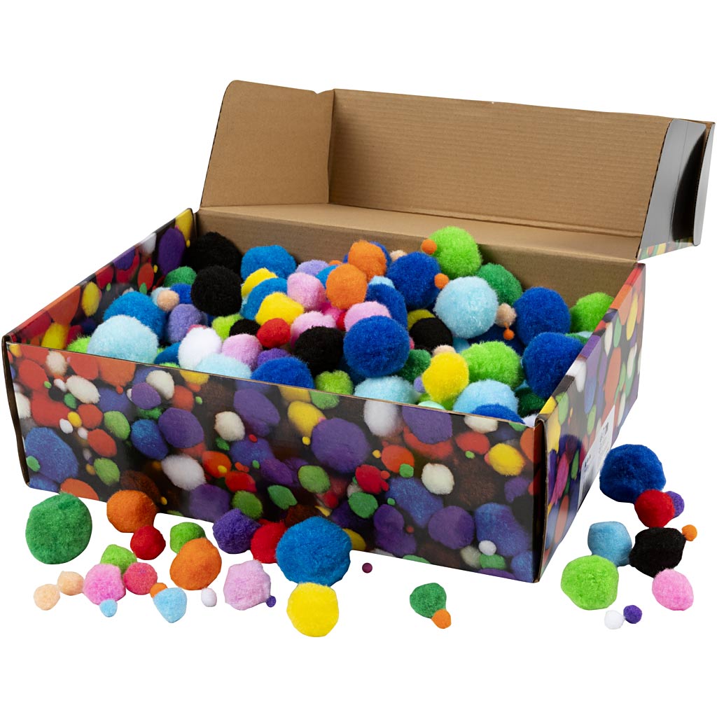 Creativ company pompons, d 5-40 mm, ca. 720 stuk, diverse kleuren, 200 gr 1 doos