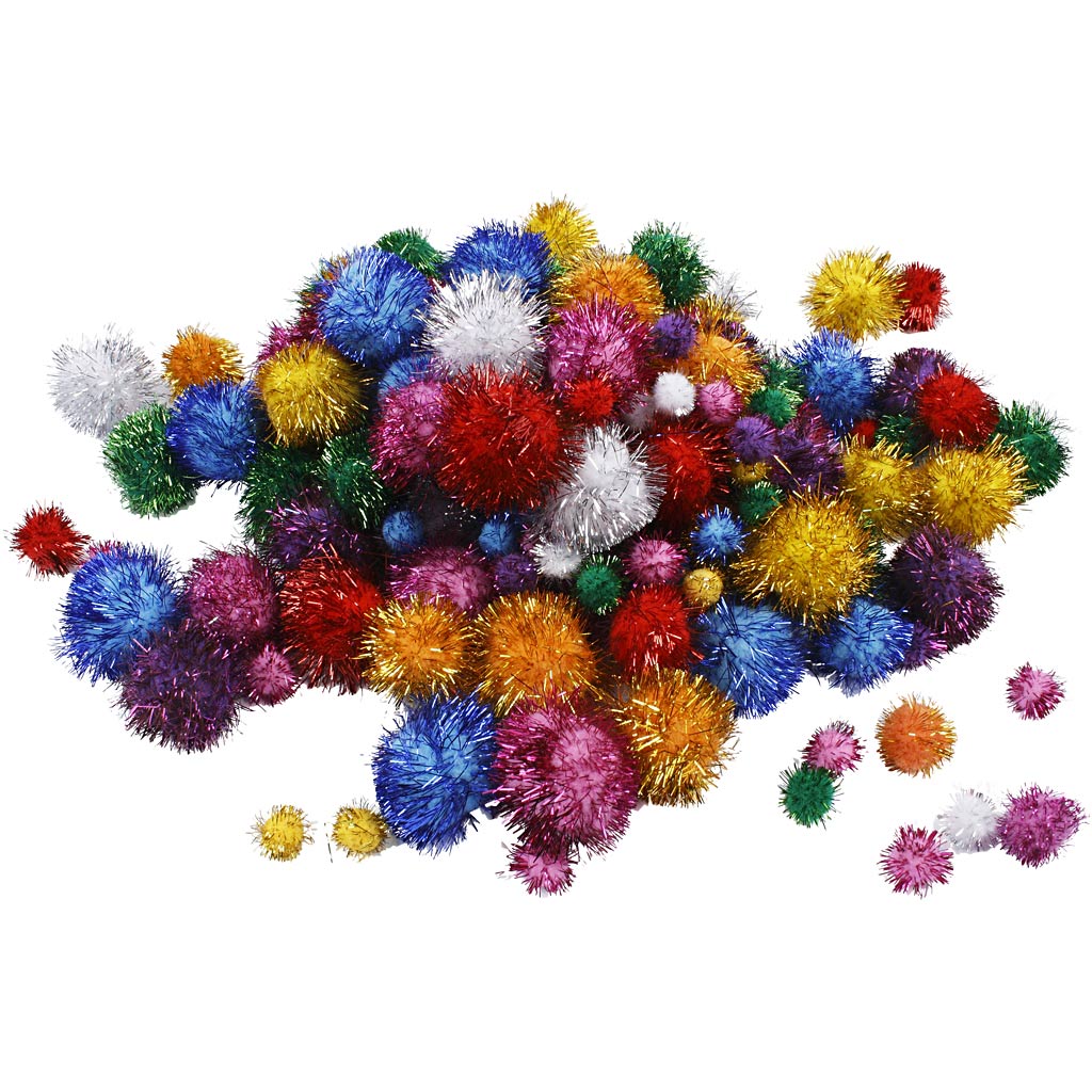 Creativ company pom-poms, d 15-40 mm, glitter, ca. 75 stuk, sterke kleuren, 62 gr 1 doos