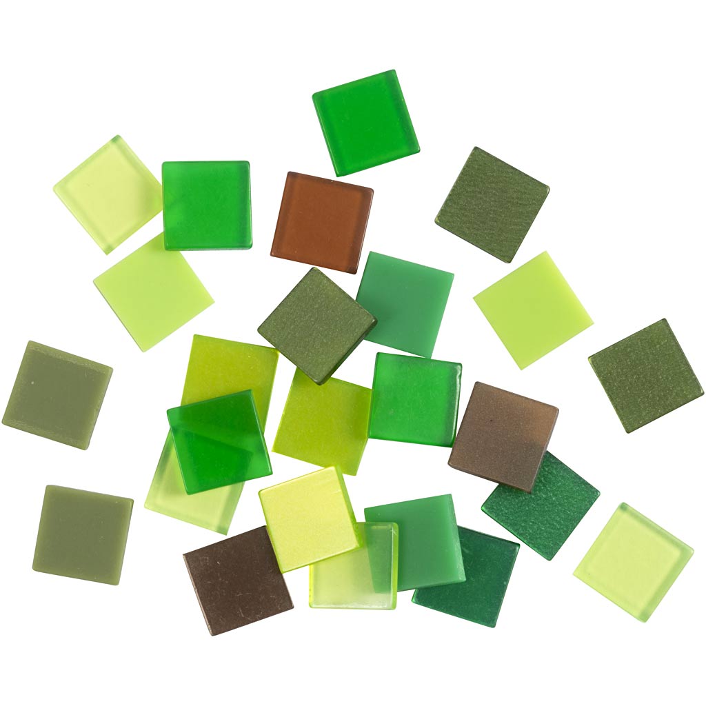Creativ company mini mozaiek, afm 10x10 mm, dikte 2 mm, groen glitter, 25 gr 1 doos