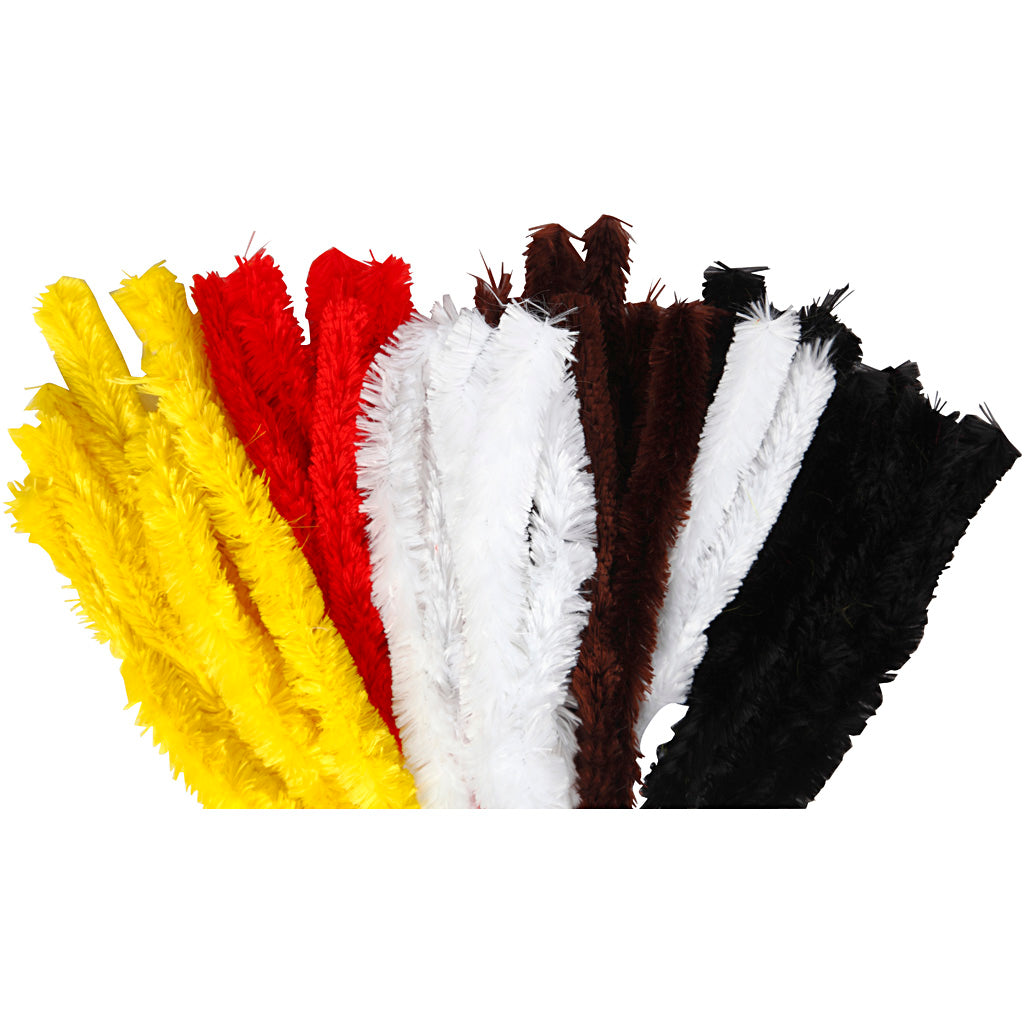Creativ company chenille, l: 40 cm, dikte 30 mm, diverse kleuren, 48 stuk 1 doos