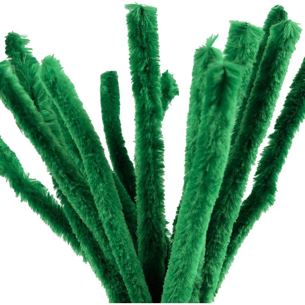 Creativ company chenille, l: 30 cm, dikte 15 mm, donkergroen, 15 stuk 1 doos
