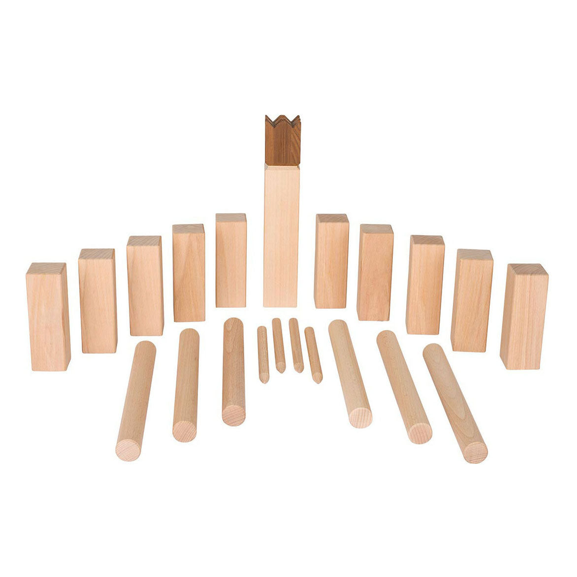 Goki houten viking spel kubb in katoenen zak