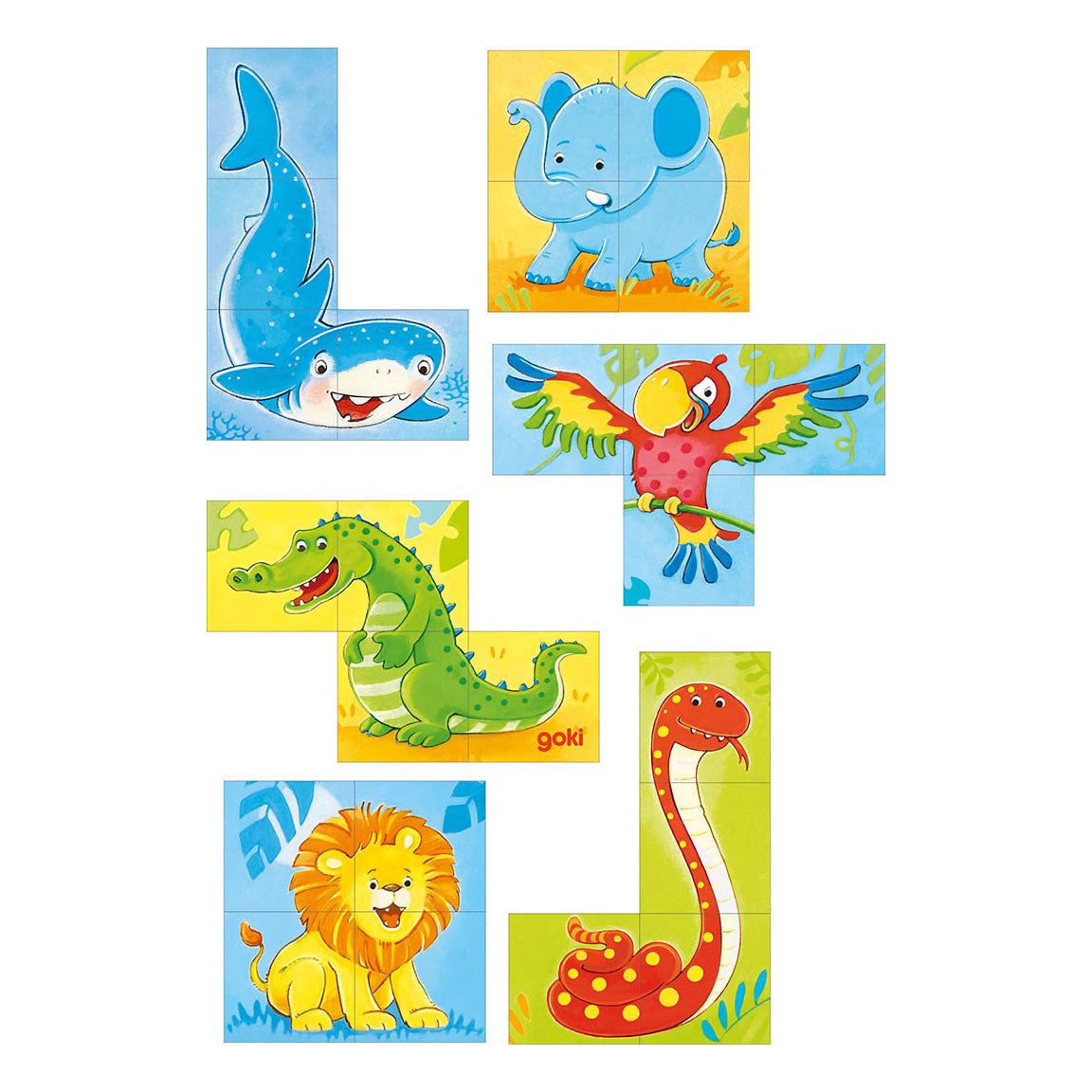Goki houten blokpuzzel wilde dieren, 4st.