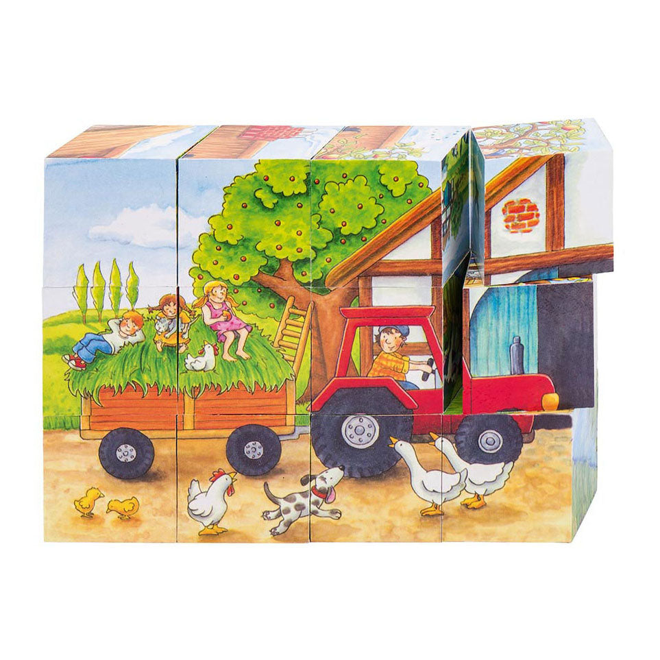 Goki houten blokpuzzel seizoenen op de boerderij, 12st.