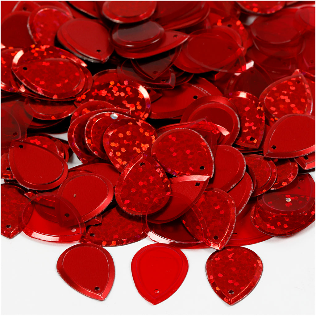 Creativ company pailletten, druppel, afm 14x19 mm, rood, 50 gr 1 doos