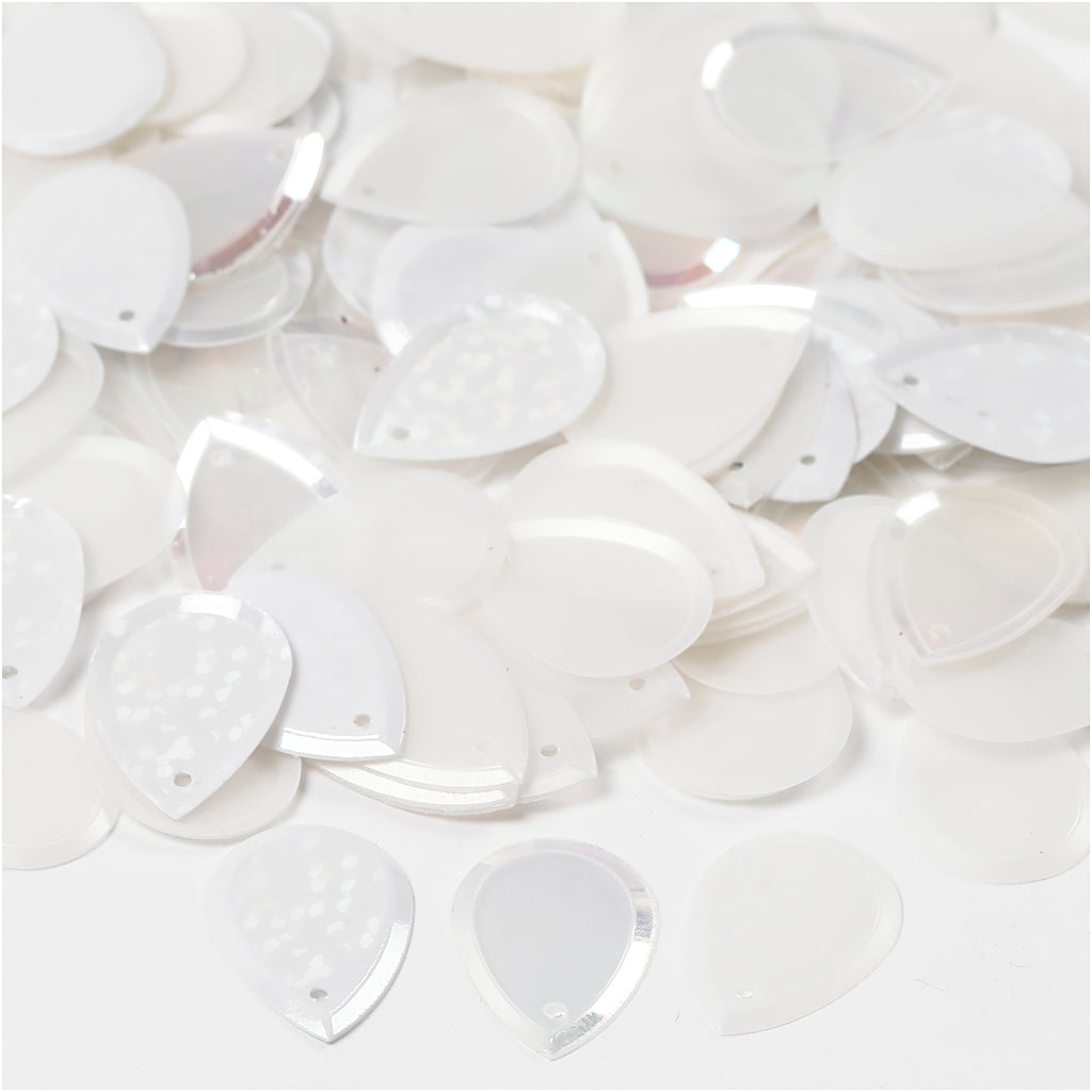 Creativ company pailletten, druppel, afm 14x19 mm, wit, 50 gr 1 doos