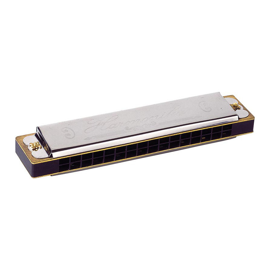 Metalen mondharmonica in doos