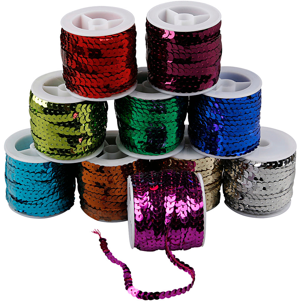 Creativ company pailletten lint, b: 6 mm, metallic kleuren, 10x10 m 1 doos