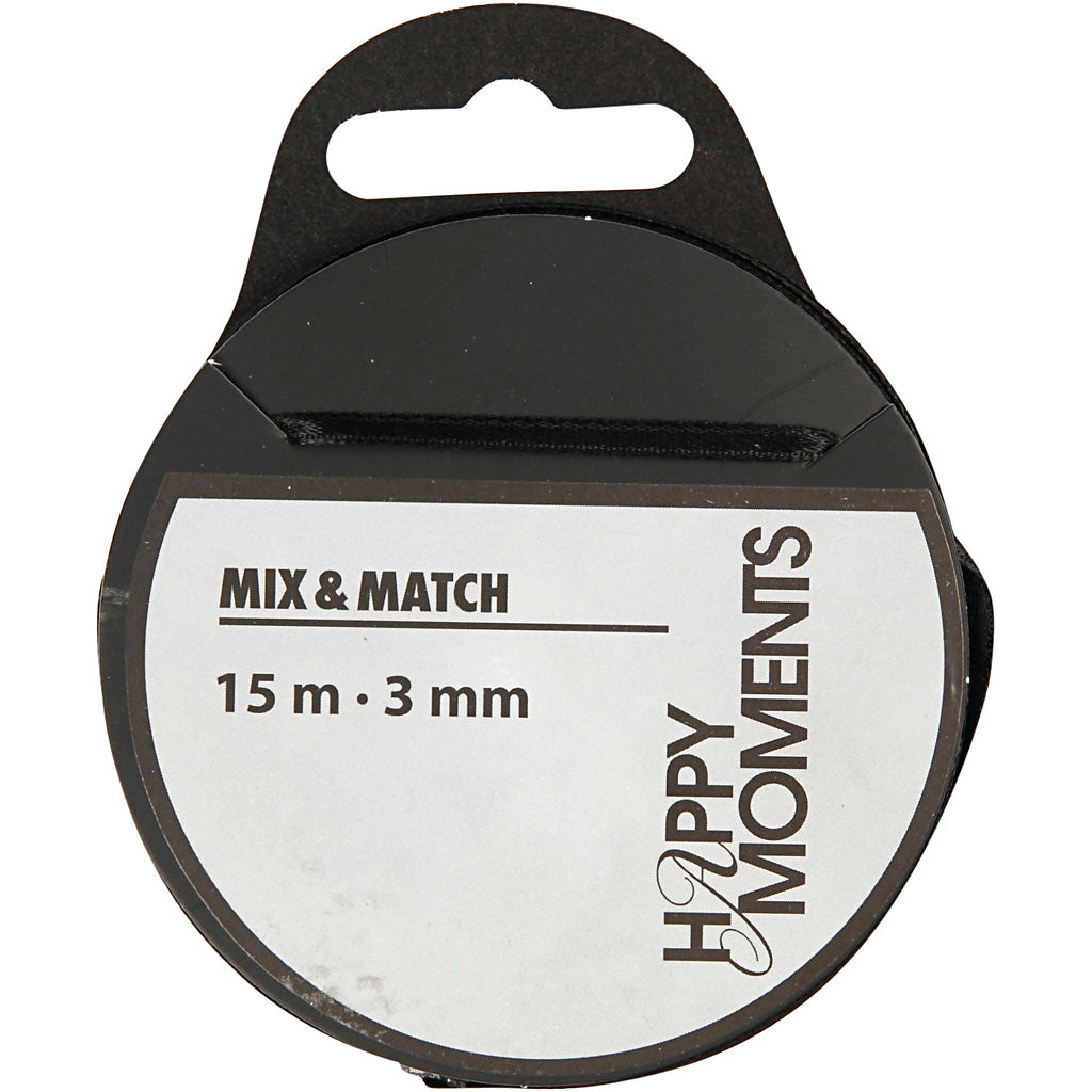 Creativ company satijnlint, b: 3 mm, zwart, 15 m 1 rol