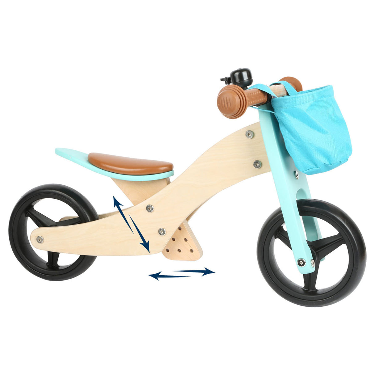 Small foot - houten driewieler en loopfiets 2in1 turquoise