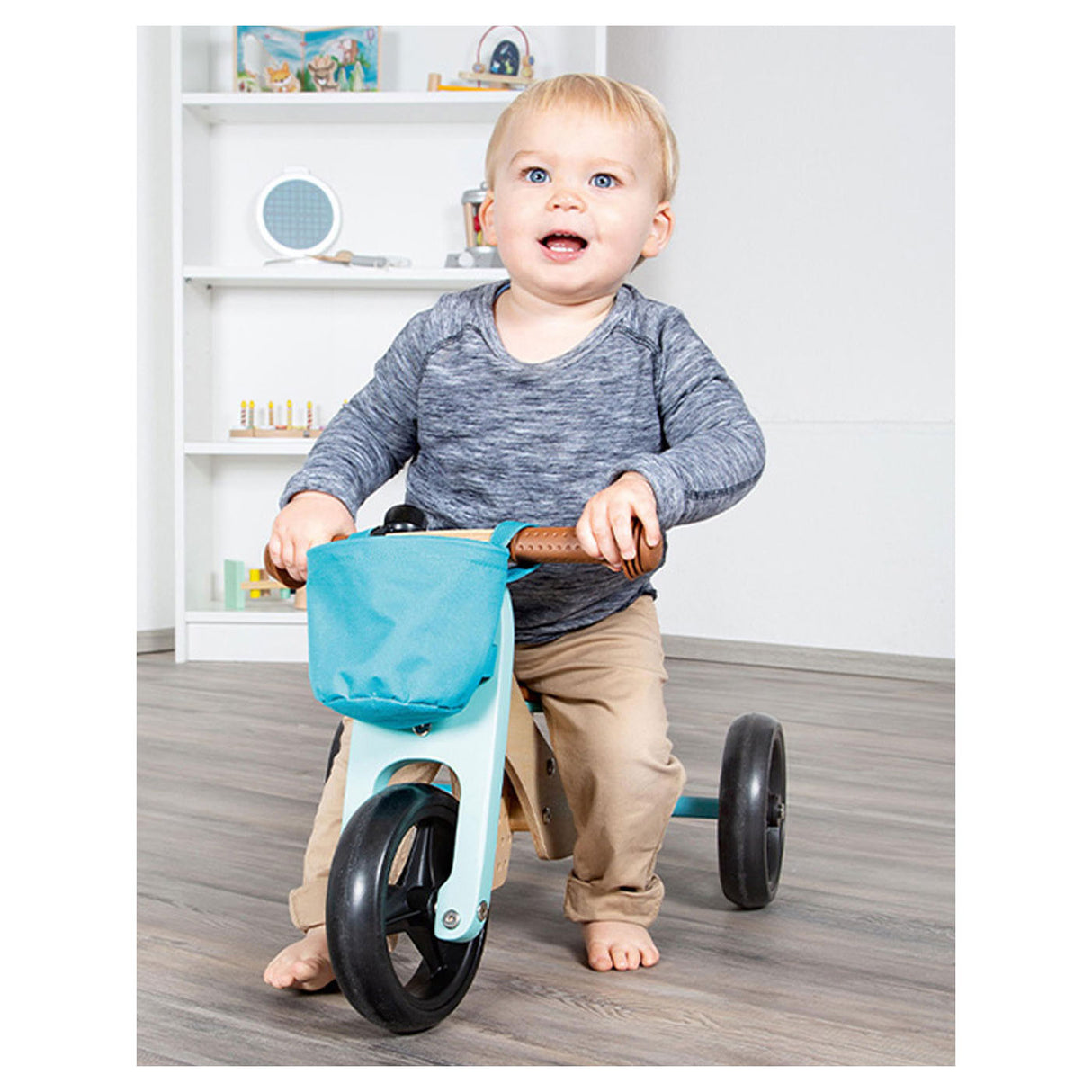 Small foot - houten driewieler en loopfiets 2in1 turquoise