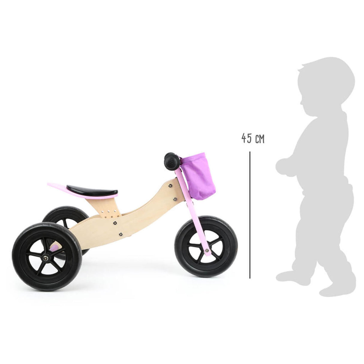 Small foot - houten driewieler en loopfiets 2in1 maxi roze