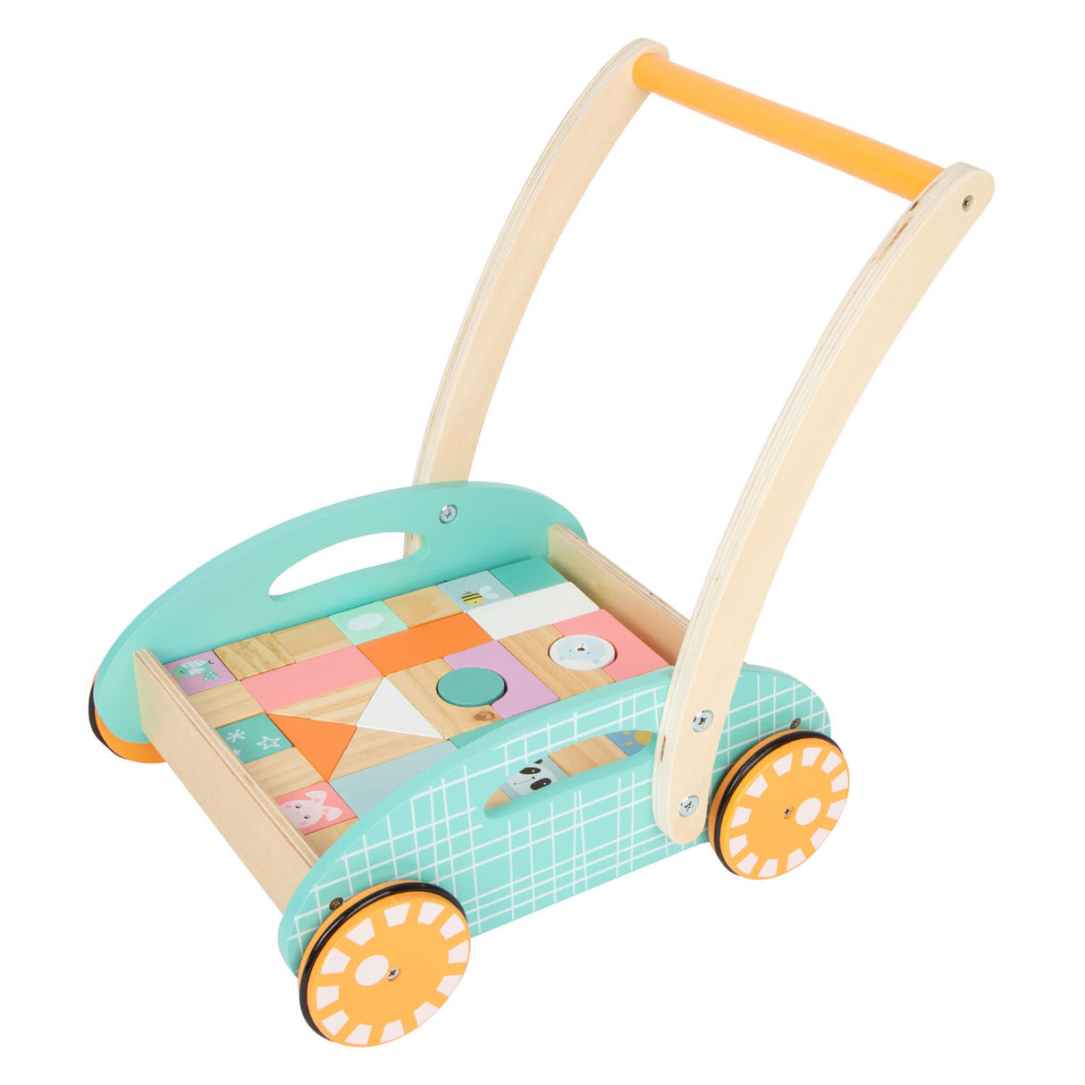 Small Foot Houten Baby Loopwagen met Blokken Pastel, 35dlg.