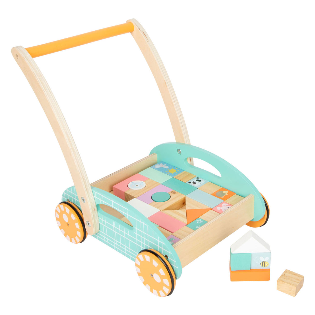 Small Foot Houten Baby Loopwagen met Blokken Pastel, 35dlg.