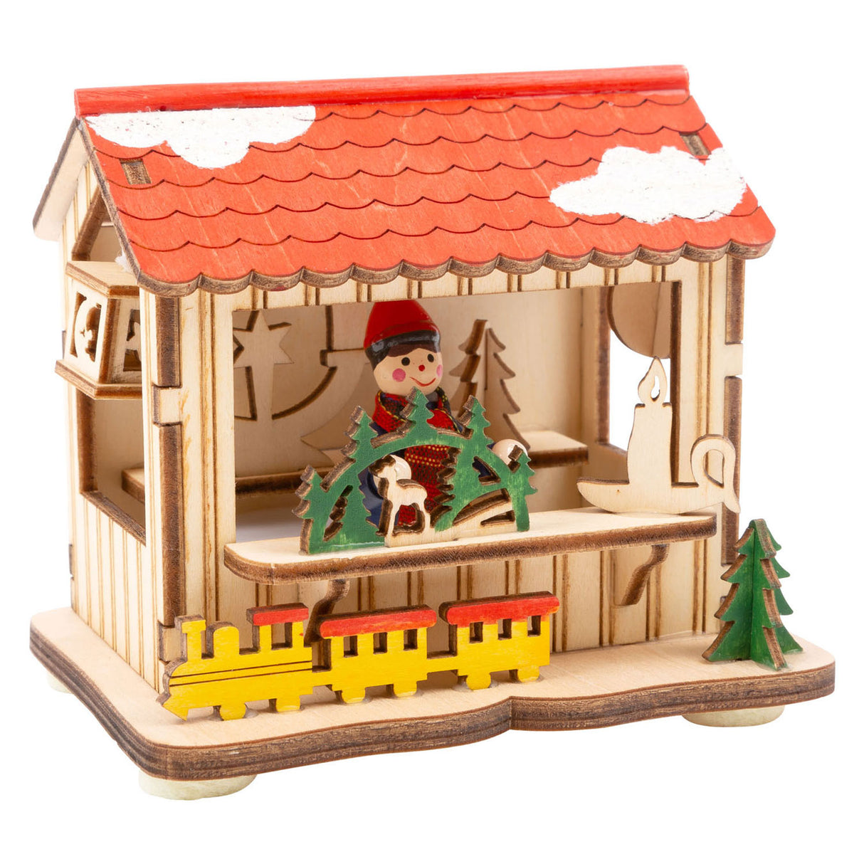 Small Foot Houten Decoratie Kerstmarkt met Lampjes, Set van 3