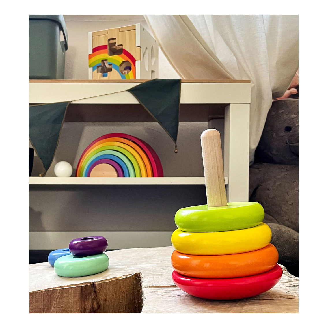 Small Foot Houten Stapeltoren Regenboog, 7dlg.