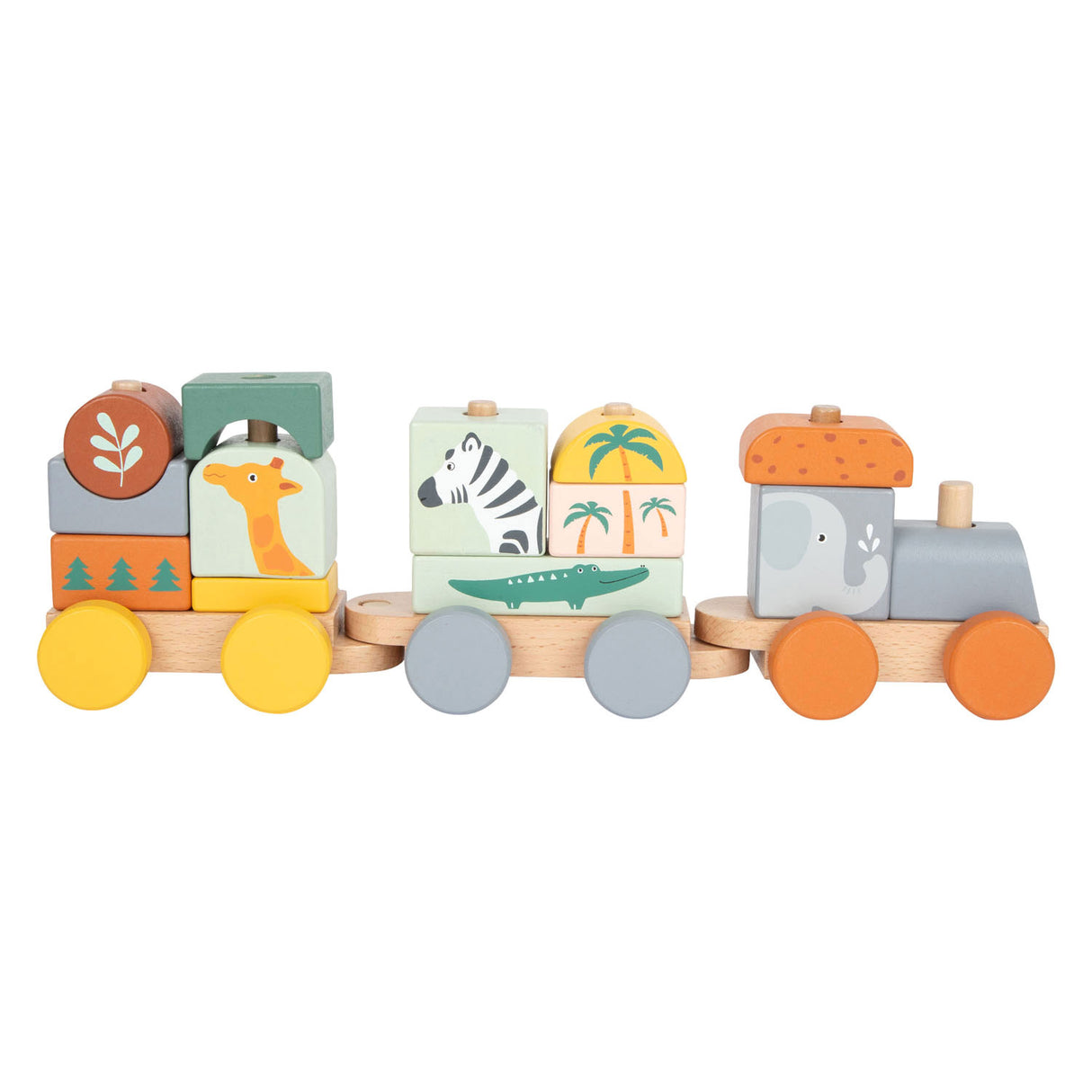 Small Foot Houten Stapelblokken Trein Safari, 16dlg.